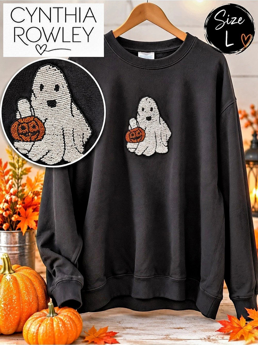 Cynthia Rowley Ghost Pumpkin Sweatshirt Graphic Sweatshirt Large